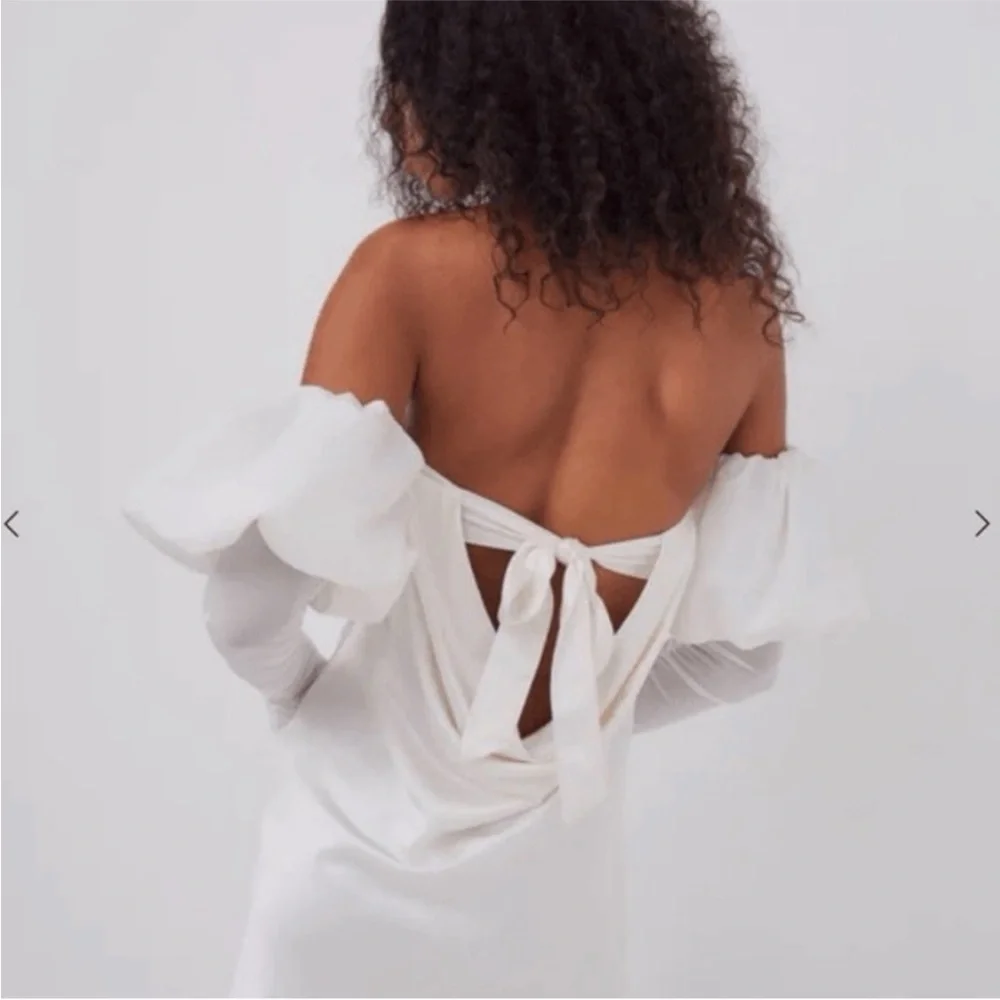 For Love & Lemons White Mini Dress with detachable poof sleeves gloves Sz M